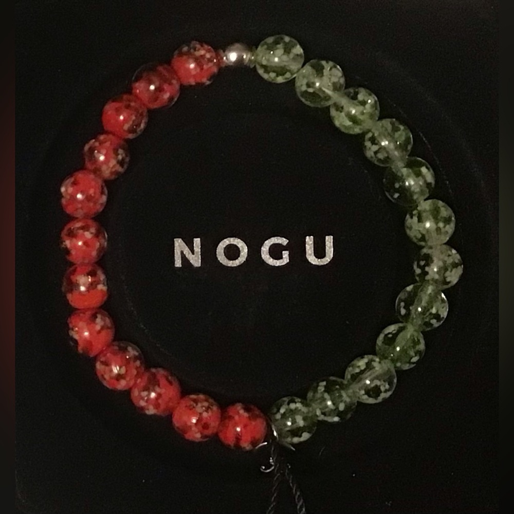 ❤️💚 NOGU Red Holly x Frosted Mistletoe .925 Silver Firefly Glass Bracelet 💚❤️